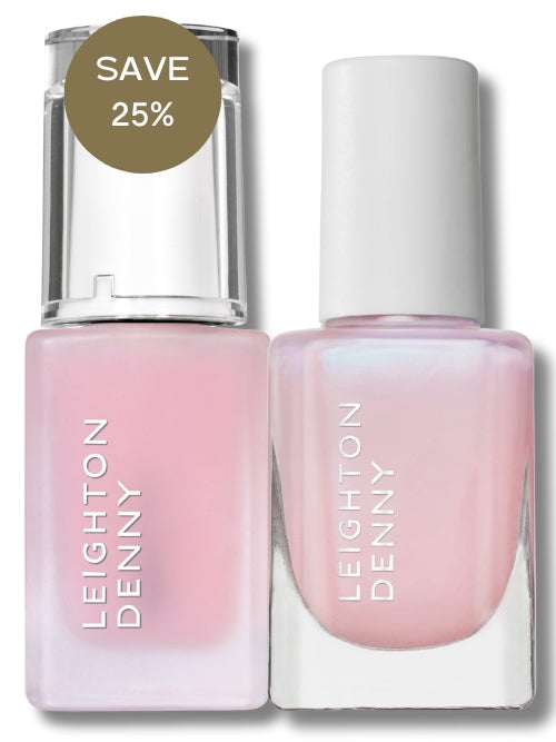 Leighton Denny Rock Solid strengthening nail care for weak nails and Nail Illuminator Blush Pink nail polish nail care set