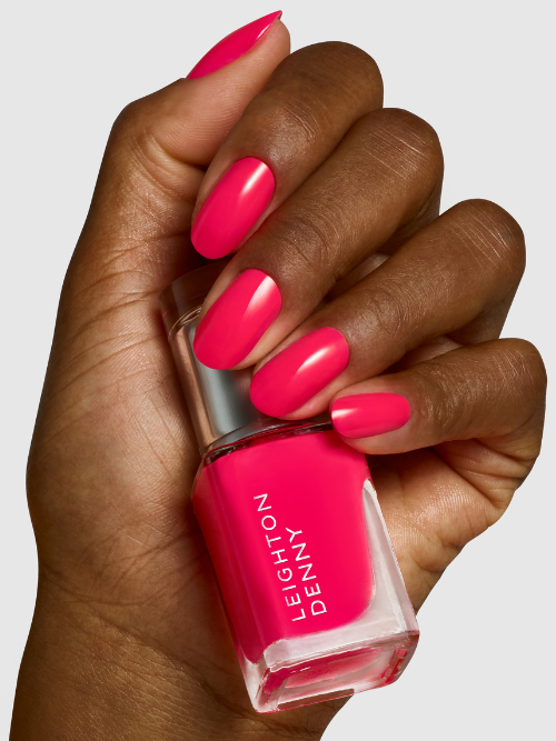 Live Wire neon coral vegan nail polish on nails